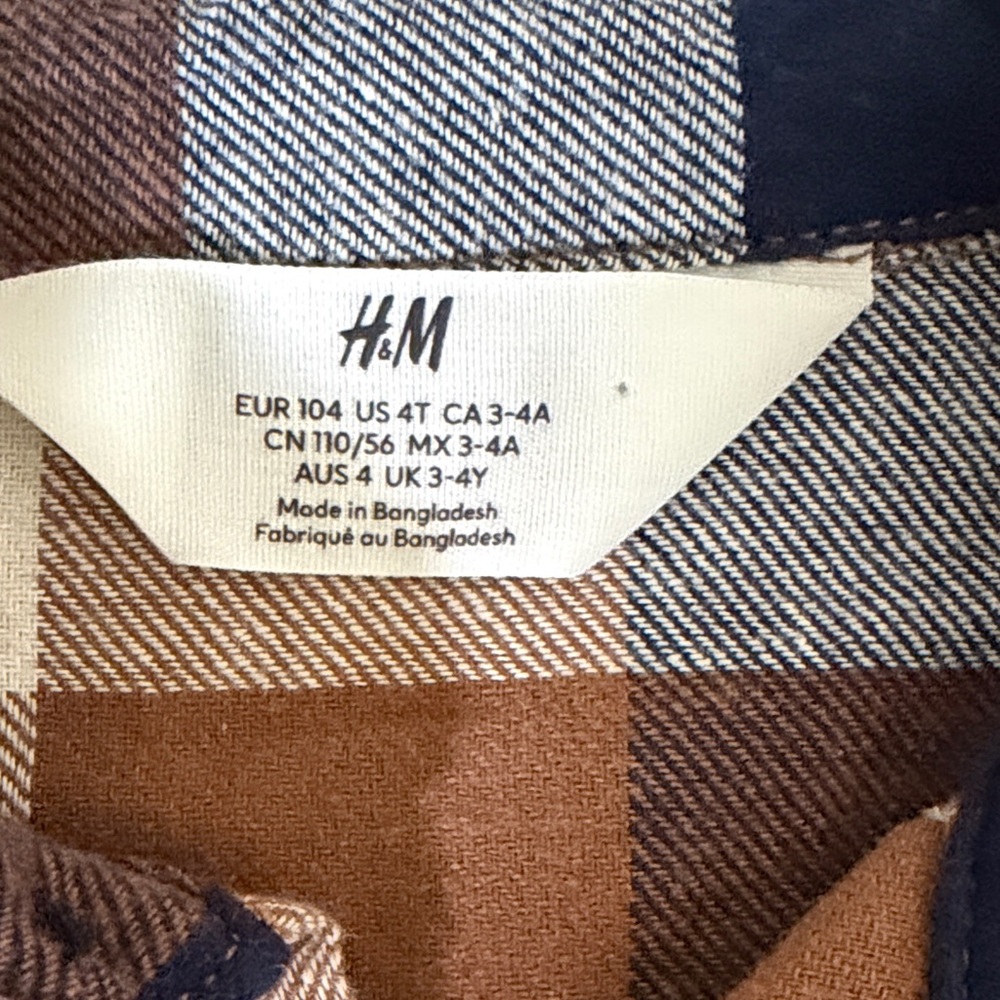 H&M Plaid Flannel Button-Down Shirt in Brown, Navy & Cream - Picture 2 of 3